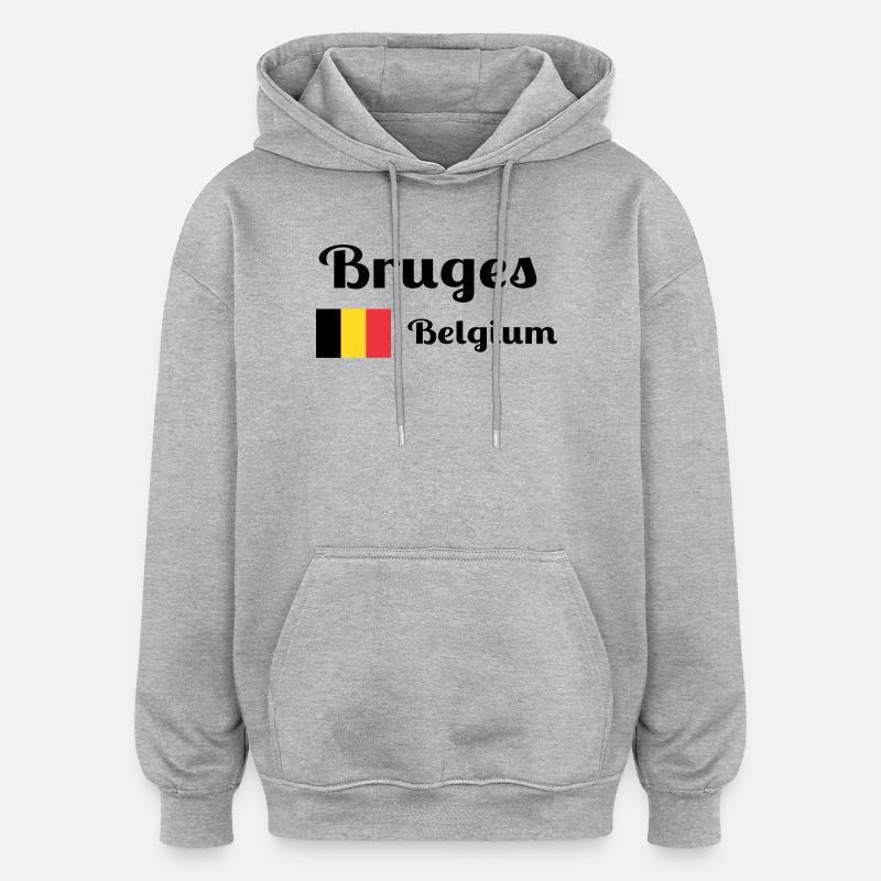 Bruges Belgique - Imprimés élégants - Sweat à capuche oversize unisexe - gris chiné