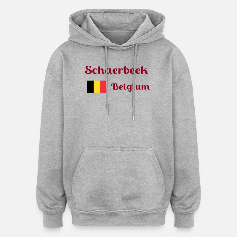 Schaerbeek Belgio - Stampe alla moda - Felpa con cappuccio unisex oversize - grigio melange