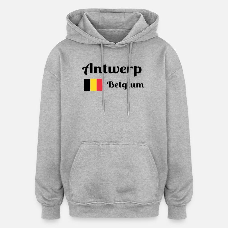 Anvers, Belgique - Imprimés élégants - Sweat à capuche oversize unisexe - gris chiné