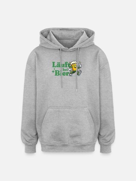 Läuft bei Bier - Oversized Unisex Hoodie - Grau meliert