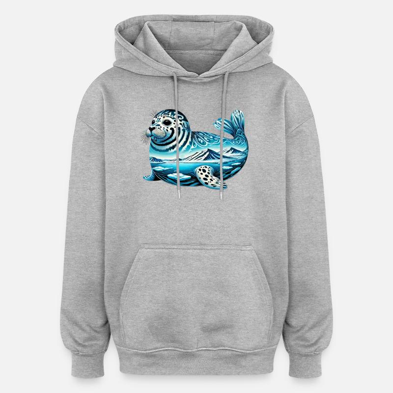 Phoque - Sweat à capuche oversize unisexe - gris chiné