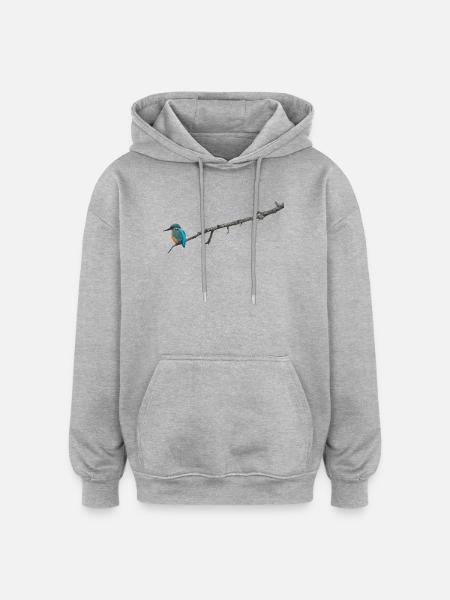 Eisvogel auf einem Ast - Oversized Unisex Hoodie - Grau meliert