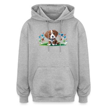 Chiot - Love My Toller-Doodle Dog - Sweat à capuche oversize unisexe - gris chiné - Devant - Noah (186cm)