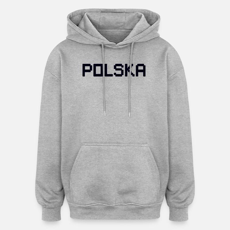 POLSKA, Pologne - Sweat à capuche oversize unisexe - gris chiné