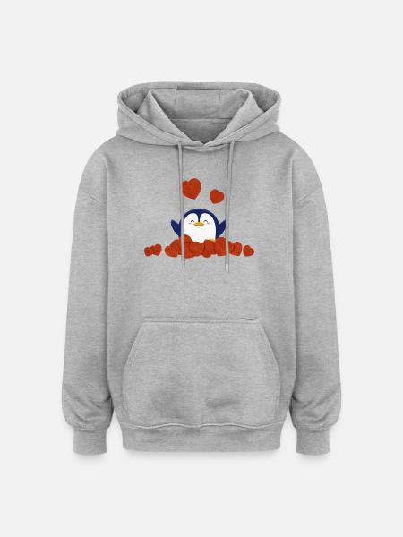 Cute penguin surrounded by heart - Oversized Unisex Hoodie - heather grey