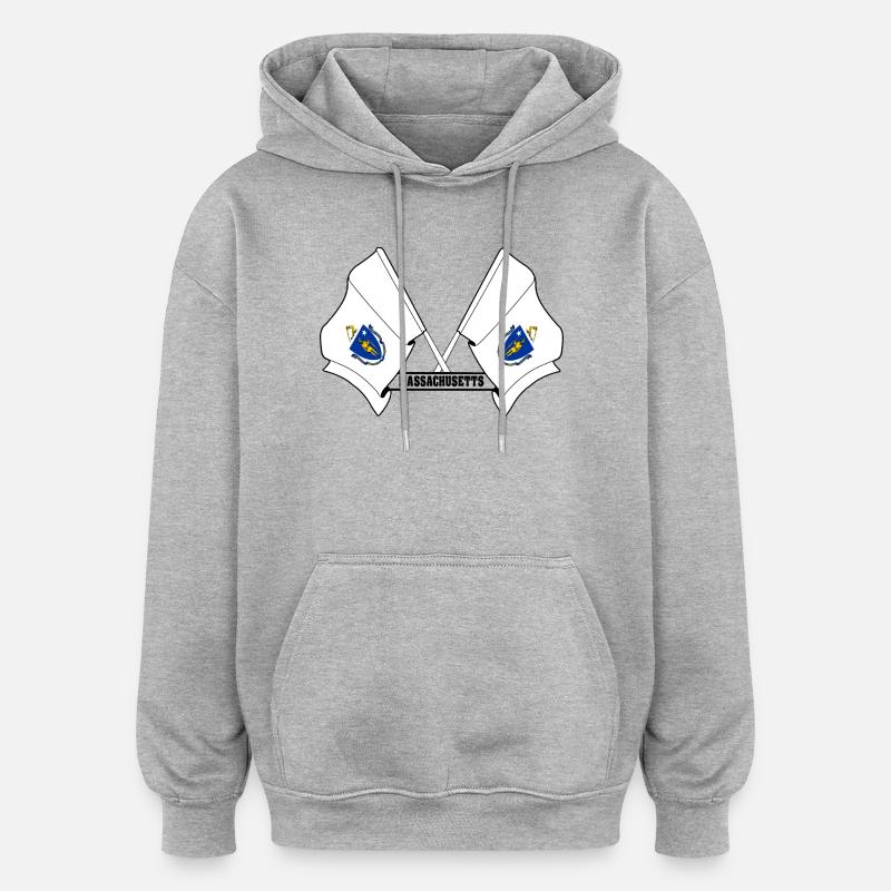 Deux drapeaux texte MASSACHUSETTS - Sweat à capuche oversize unisexe - gris chiné