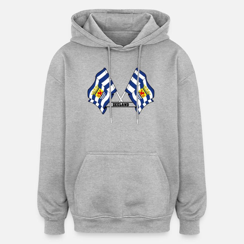 Deux drapeaux texte ZEELAND - Sweat à capuche oversize unisexe - gris chiné