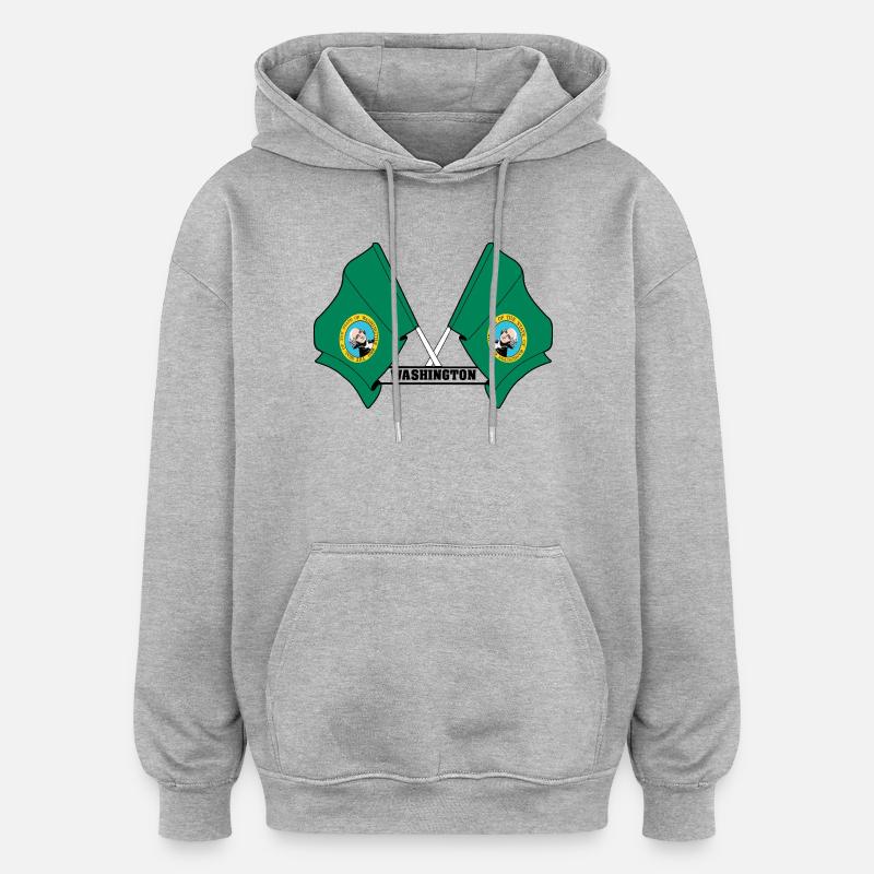 Zwei Flaggen mit dem Text WASHINGTON - Oversized Unisex Hoodie - Grau meliert