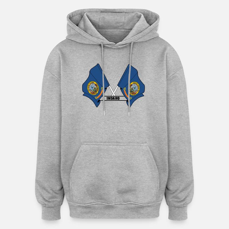 Deux drapeaux texte INDAHO - Sweat à capuche oversize unisexe - gris chiné