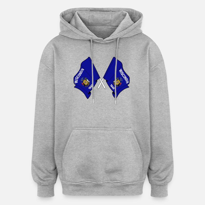 Deux drapeaux du Wisconsin croisés - Sweat à capuche oversize unisexe - gris chiné