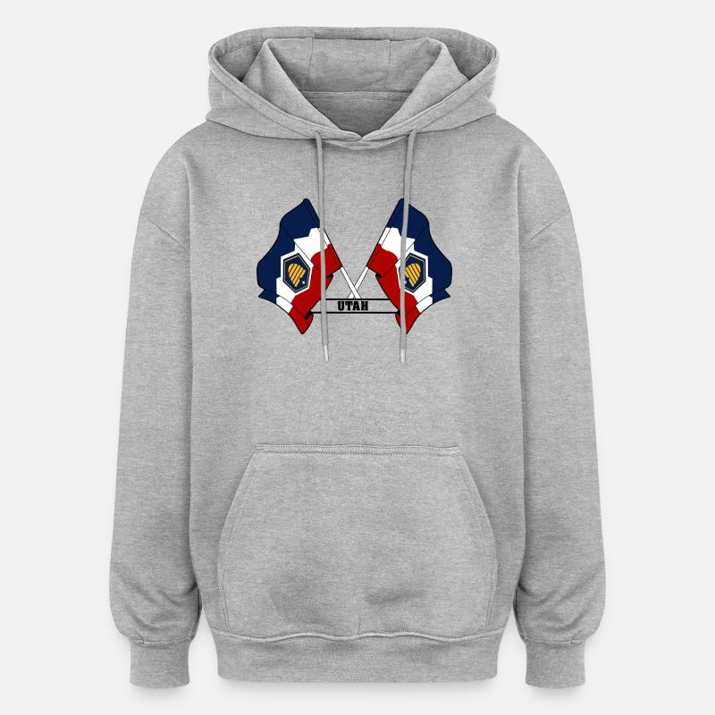 Two flags text UTAH - Oversized Unisex Hoodie - heather grey