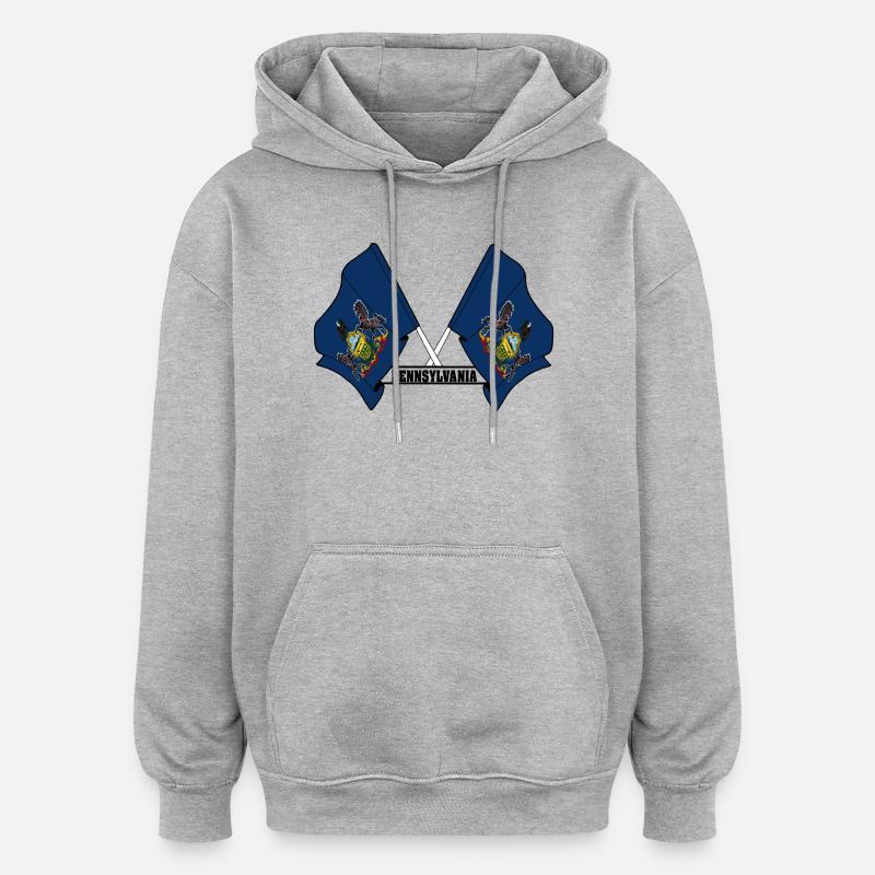 Deux drapeaux texte PENNSYLVANIE - Sweat à capuche oversize unisexe - gris chiné