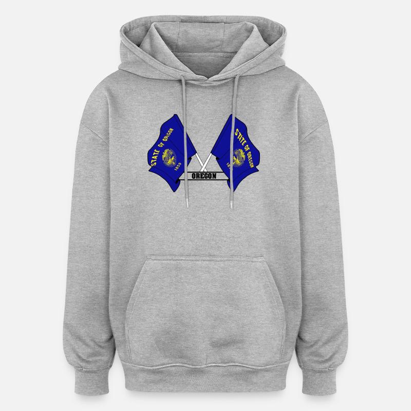 Two flags text OREGON - Oversized Unisex Hoodie - heather grey