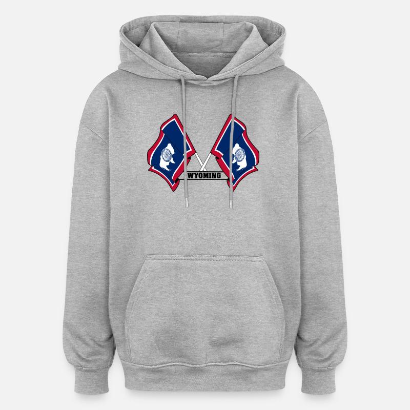 Texte à deux drapeaux WYOMING - Sweat à capuche oversize unisexe - gris chiné