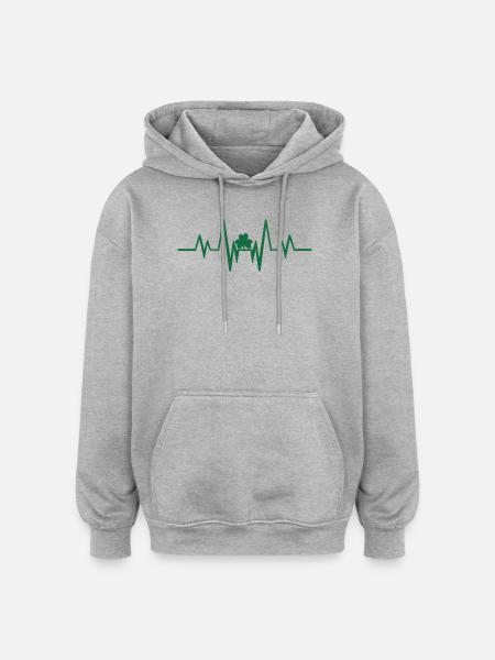 Heartbeat with shamrock - Oversized Unisex Hoodie - heather grey