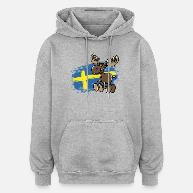 Suède - Orignal - Drapeau - Sweat à capuche oversize unisexe - gris chiné