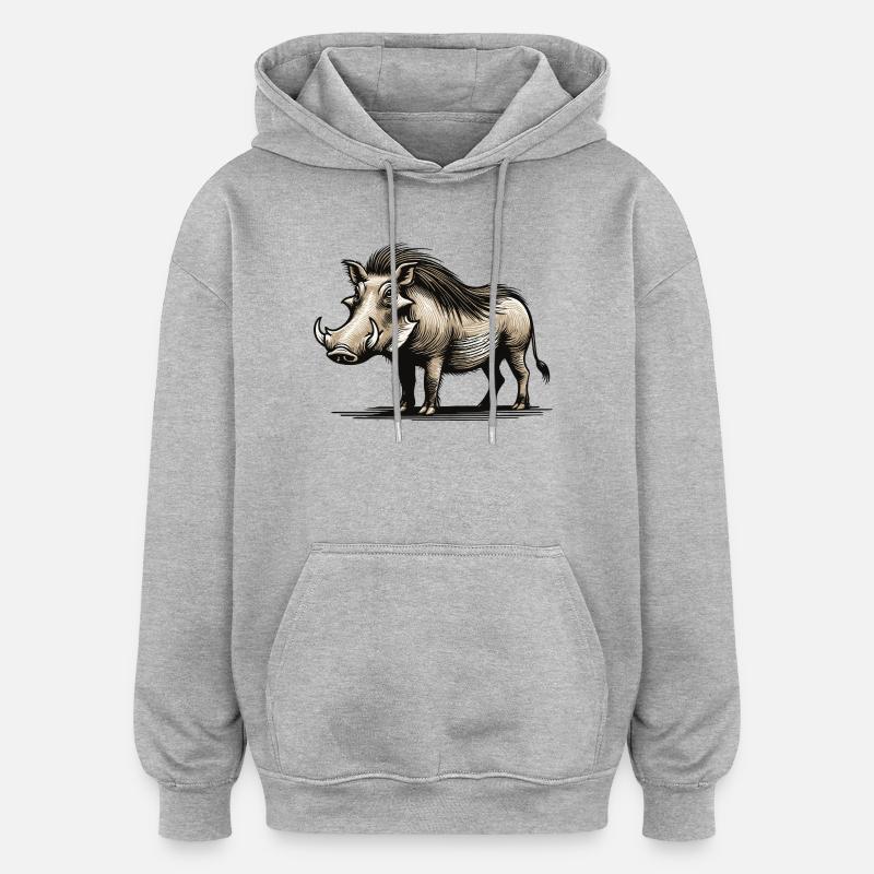 Warzenschwein - Oversized Unisex Hoodie - Grau meliert