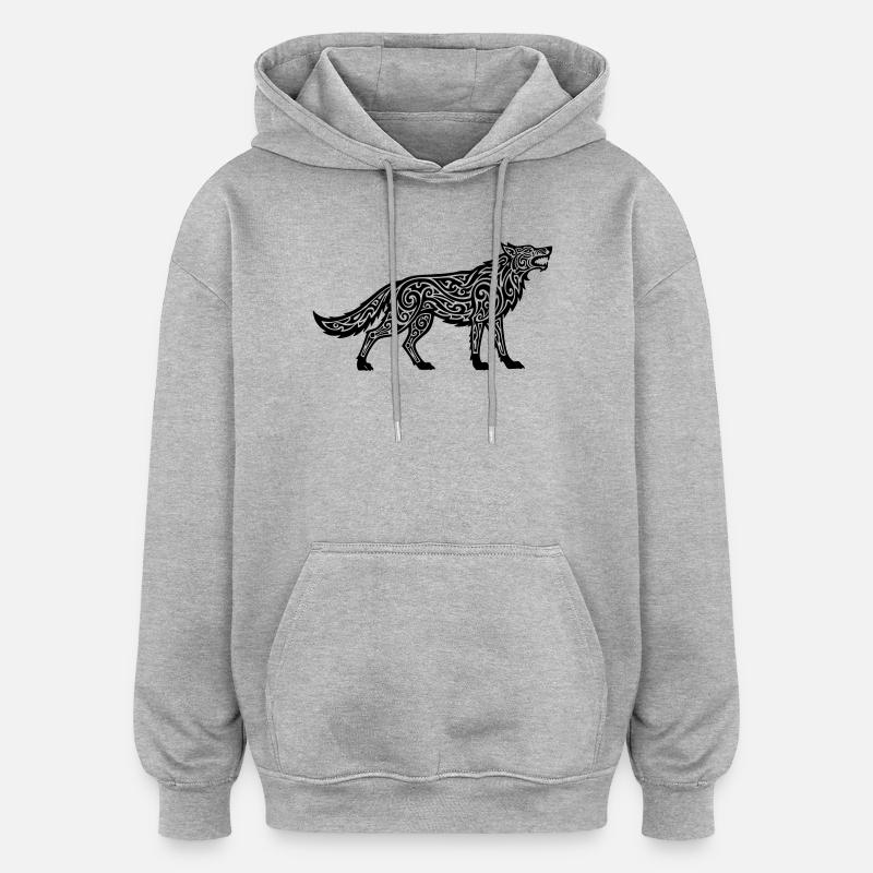 Loup du Caucase - Sweat à capuche oversize unisexe - gris chiné
