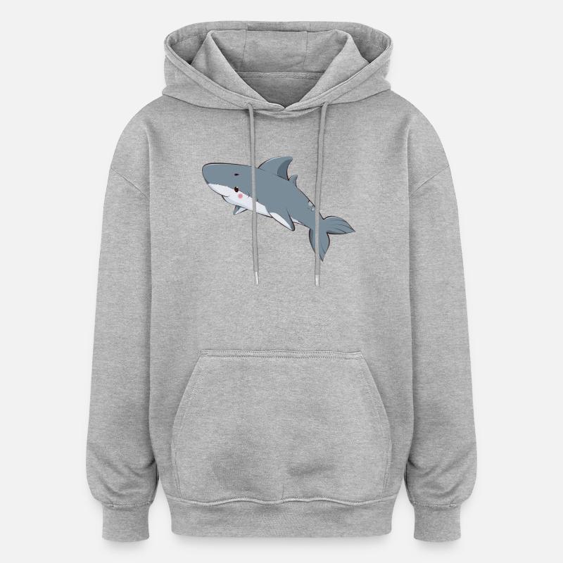 Requin - Sweat à capuche oversize unisexe - gris chiné