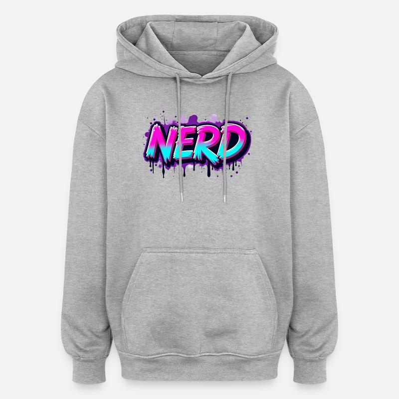 Nerd Néon Graffiti Étincelant - Sweat à capuche oversize unisexe - gris chiné