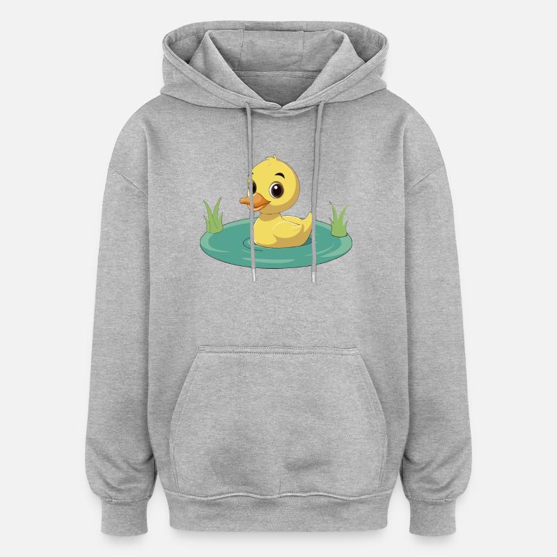 Caneton joyeux nageant sur l’étang - Sweat à capuche oversize unisexe - gris chiné