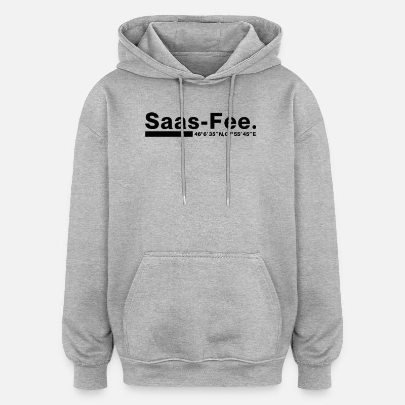 Coordonnées Saas-Fee Valais, Suisse - Sweat à capuche oversize unisexe - gris chiné