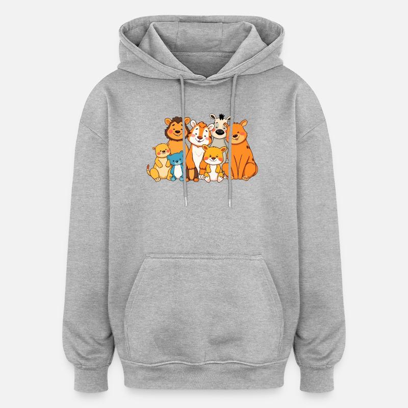 Playful Animal Family Comic Design - Oversized Unisex Hoodie - heather grey
