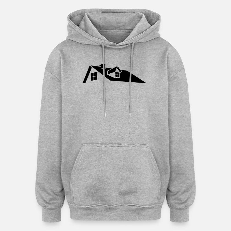 Logo des Dachhauses mit Dachgaube - Oversized Unisex Hoodie - Grau meliert