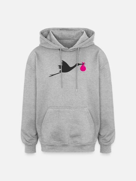 Klapperstorch Storch Mädchen rosa - Oversized Unisex Hoodie - Grau meliert