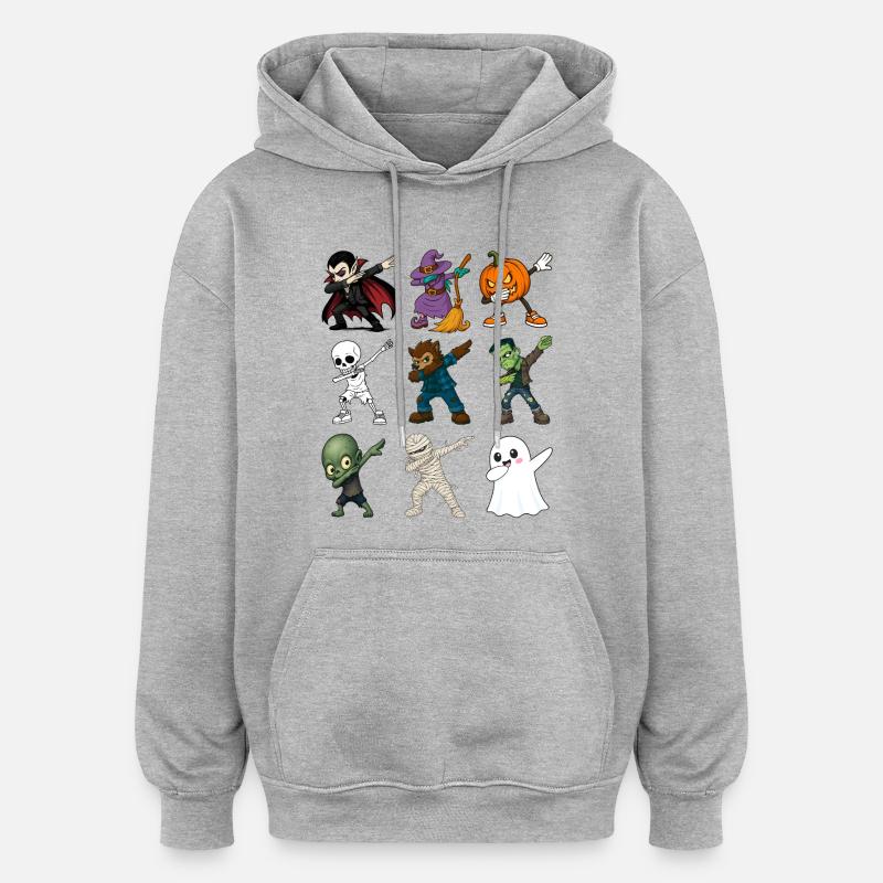Drôles de figurines d’Halloween Dabbing - Sweat à capuche oversize unisexe - gris chiné