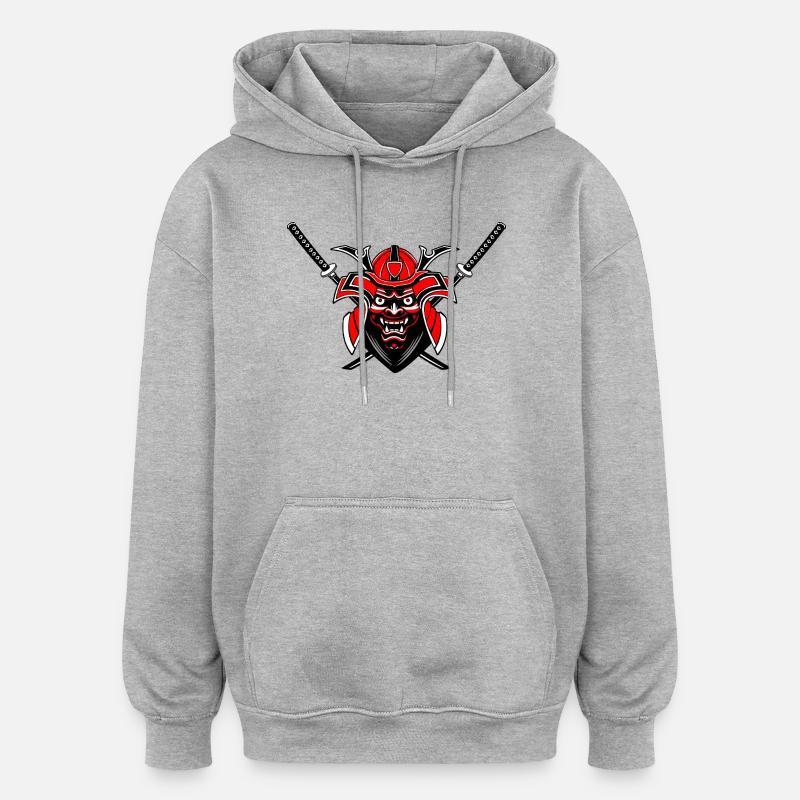 Menpō & Schwerter – Rot Schwarz Design - Oversized Unisex Hoodie - Grau meliert