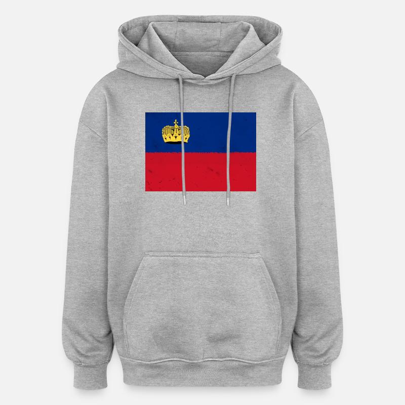 Drapeau du Liechtenstein - Sweat à capuche oversize unisexe - gris chiné