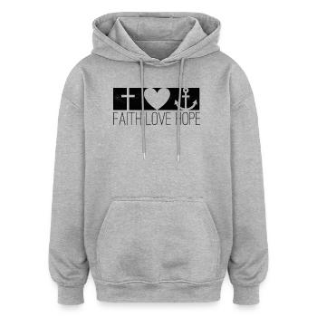 Faith Love Hope - Faith Love Hope avec symbole - Sweat à capuche oversize unisexe - gris chiné - Devant - Noah (186cm)