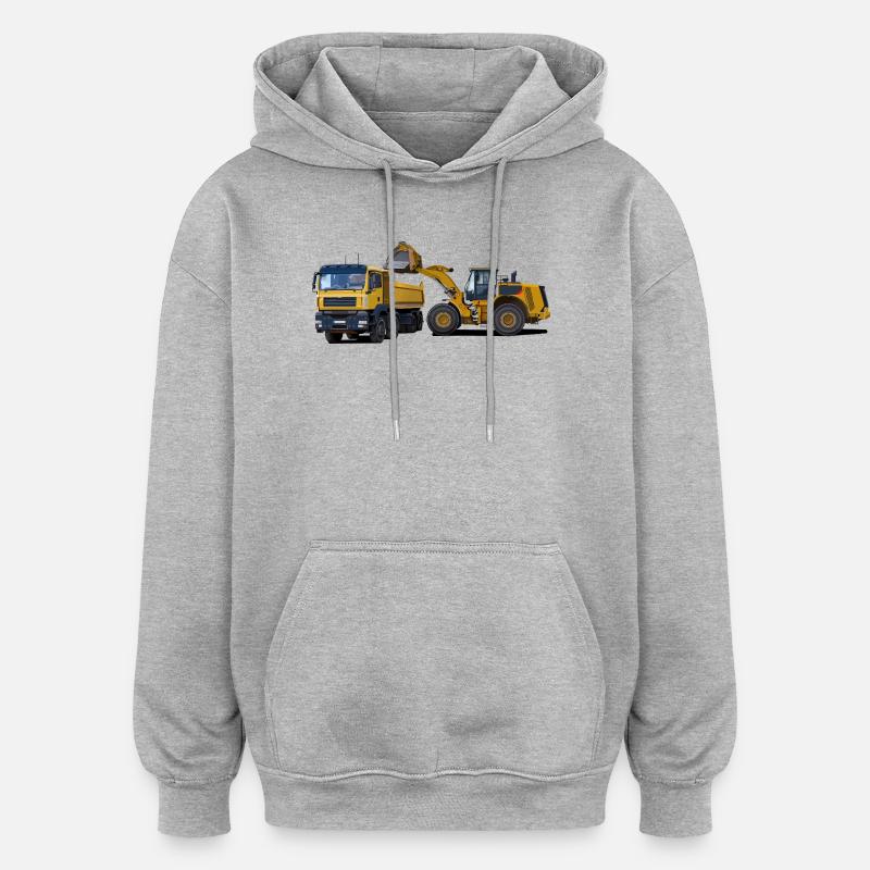 Camion avec chargeuse sur pneus - Sweat à capuche oversize unisexe - gris chiné