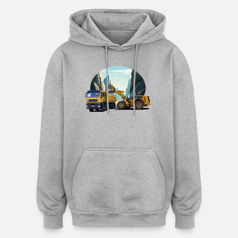 Bagger mit LKW im Steinbruch - Oversized Unisex Hoodie - Grau meliert
