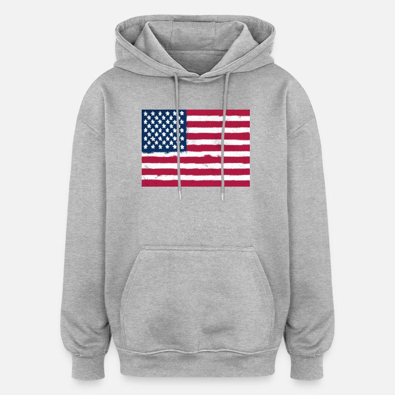 Drapeau des États-Unis - Sweat à capuche oversize unisexe - gris chiné