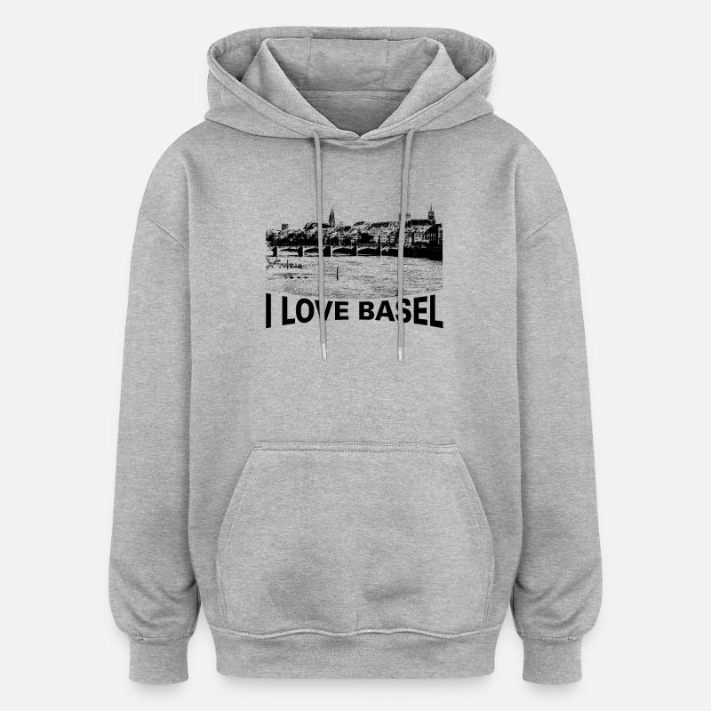 J’adore Bâle - Sweat à capuche oversize unisexe - gris chiné