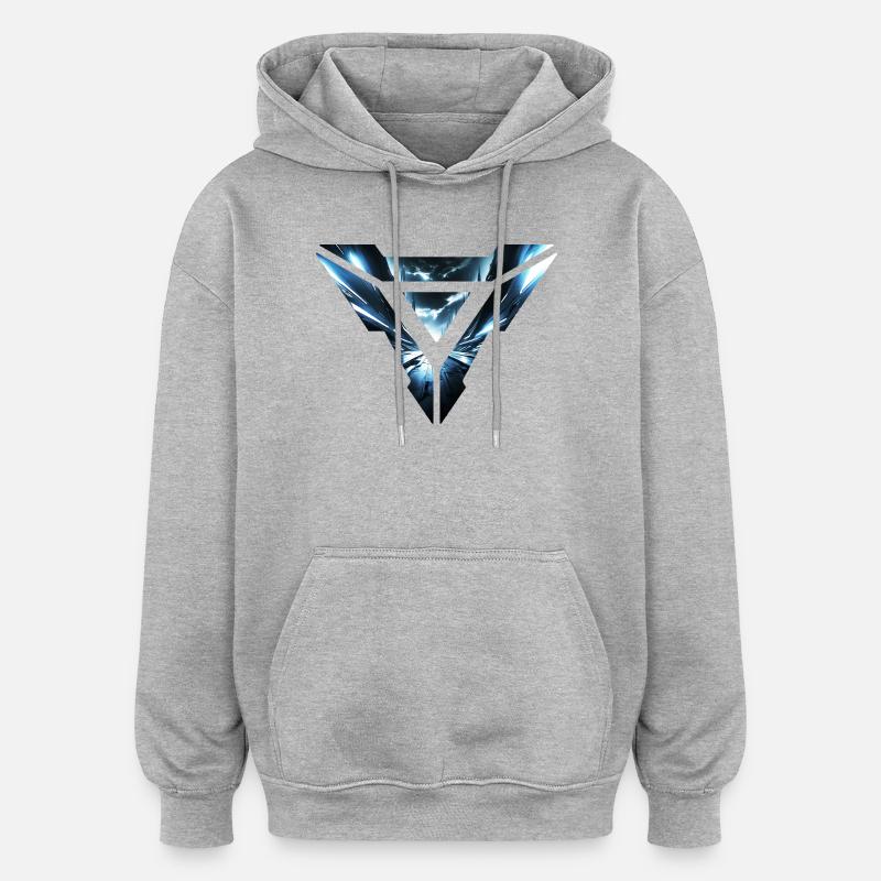 Futuristic Cyber Realm Triangular Design - Oversized Unisex Hoodie - heather grey
