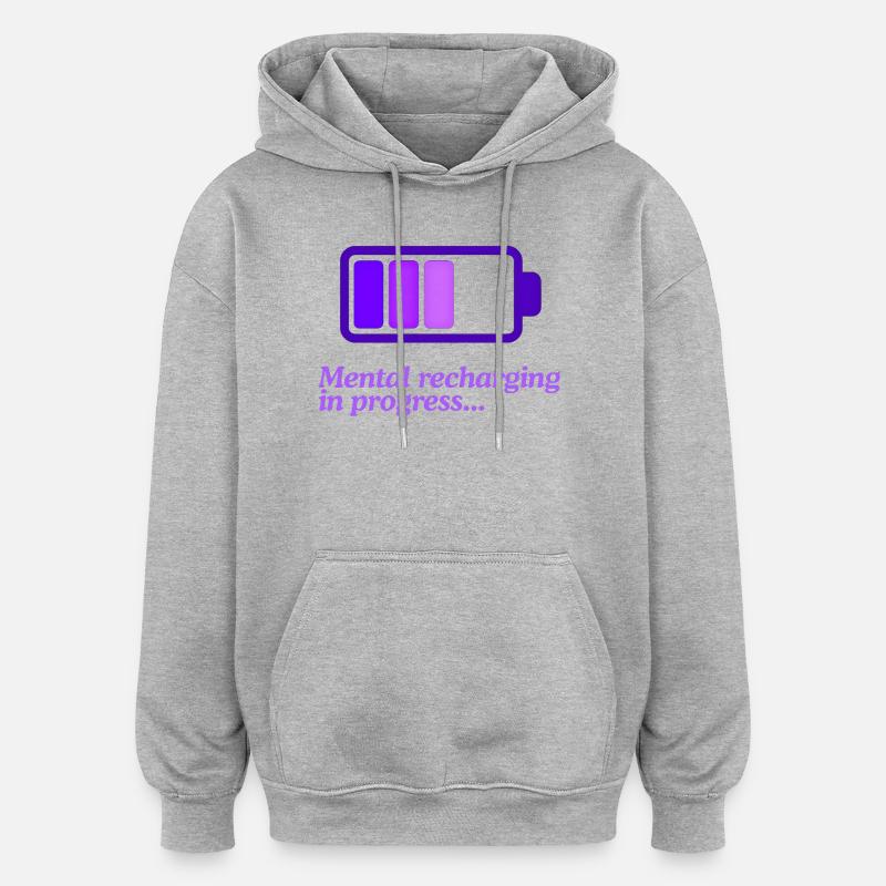Icône de batterie en recharge mentale - Sweat à capuche oversize unisexe - gris chiné