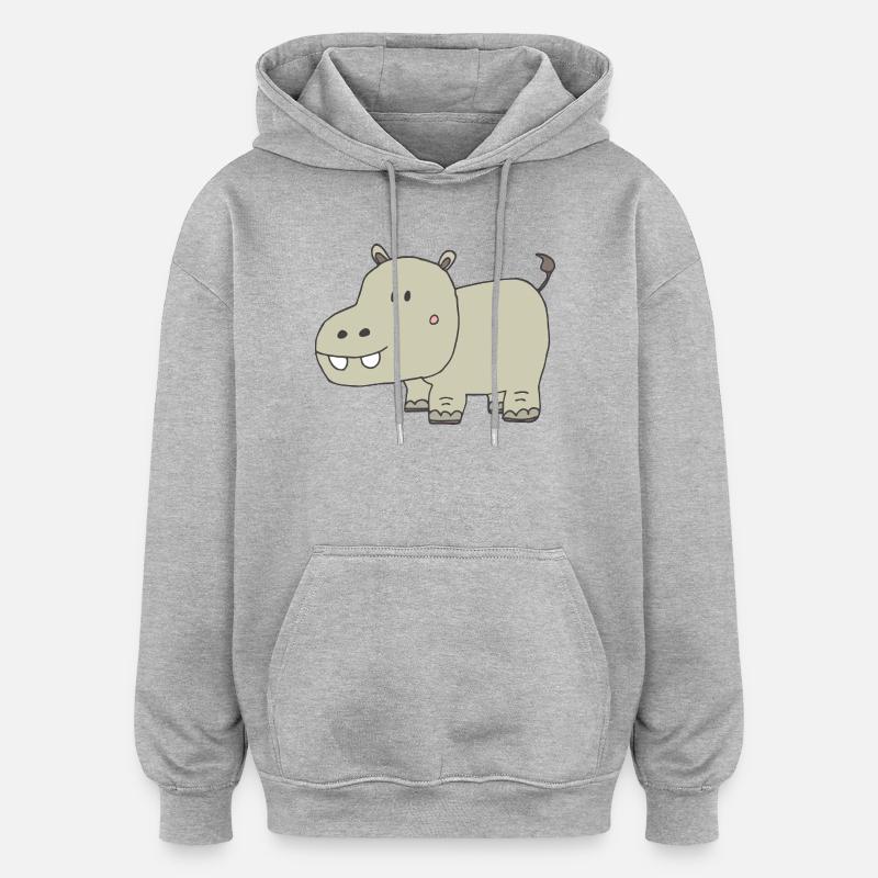 Breloque hippopotame ludique pour enfants - Sweat à capuche oversize unisexe - gris chiné