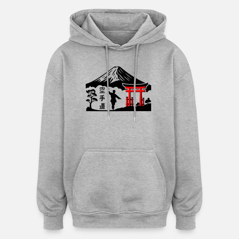 Karaté Nature - Sweat à capuche oversize unisexe - gris chiné