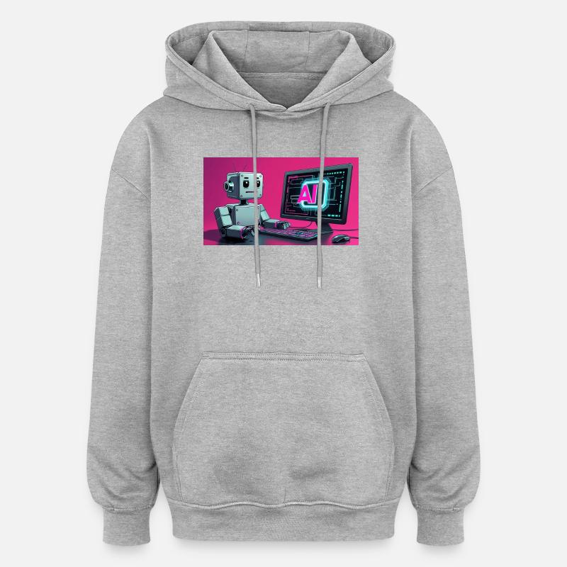 Futuristic AI Robot and Tech Screen - Oversized Unisex Hoodie - heather grey