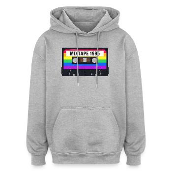 Cassette Mixtape 80s 90s Nostalgie - Sweat à capuche oversize unisexe - gris chiné - Devant - Noah (186cm)