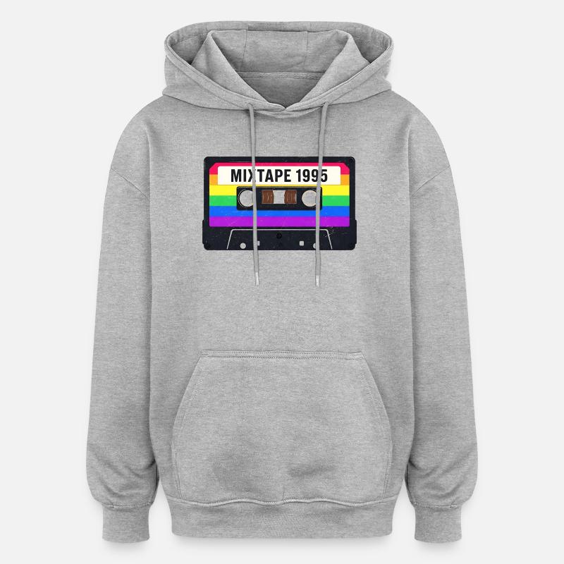 Cassette Mixtape 80s 90s Nostalgie - Sweat à capuche oversize unisexe - gris chiné