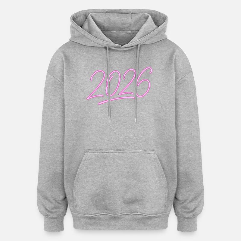 Année néon 2026 - Sweat à capuche oversize unisexe - gris chiné