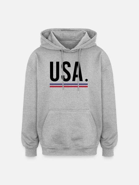 États-Unis – Chemise 🇺🇸 streetwear audacieuse - Sweat à capuche oversize unisexe - gris chiné