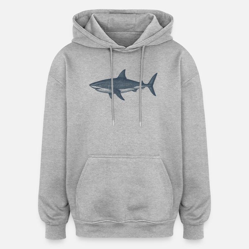 Illustration de requin des profondeurs - Sweat à capuche oversize unisexe - gris chiné