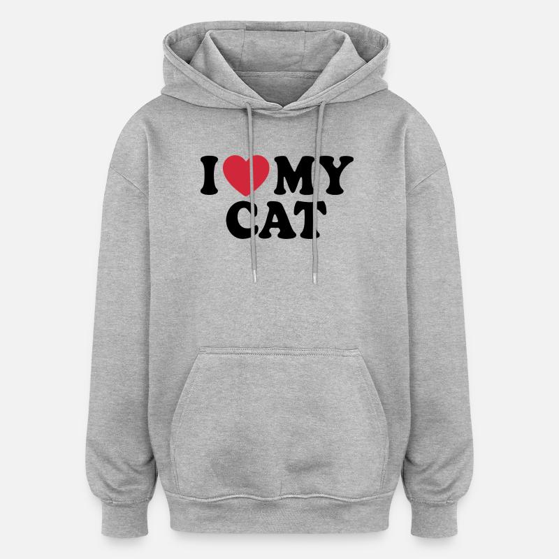 Citation J'aime mon chat - Sweat à capuche oversize unisexe - gris chiné