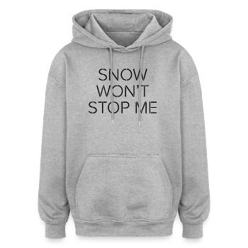 Schnee hält mich nicht auf – Minimales Motivationszitat - Oversized Unisex Hoodie - Grau meliert - Vorne - Noah (186cm)