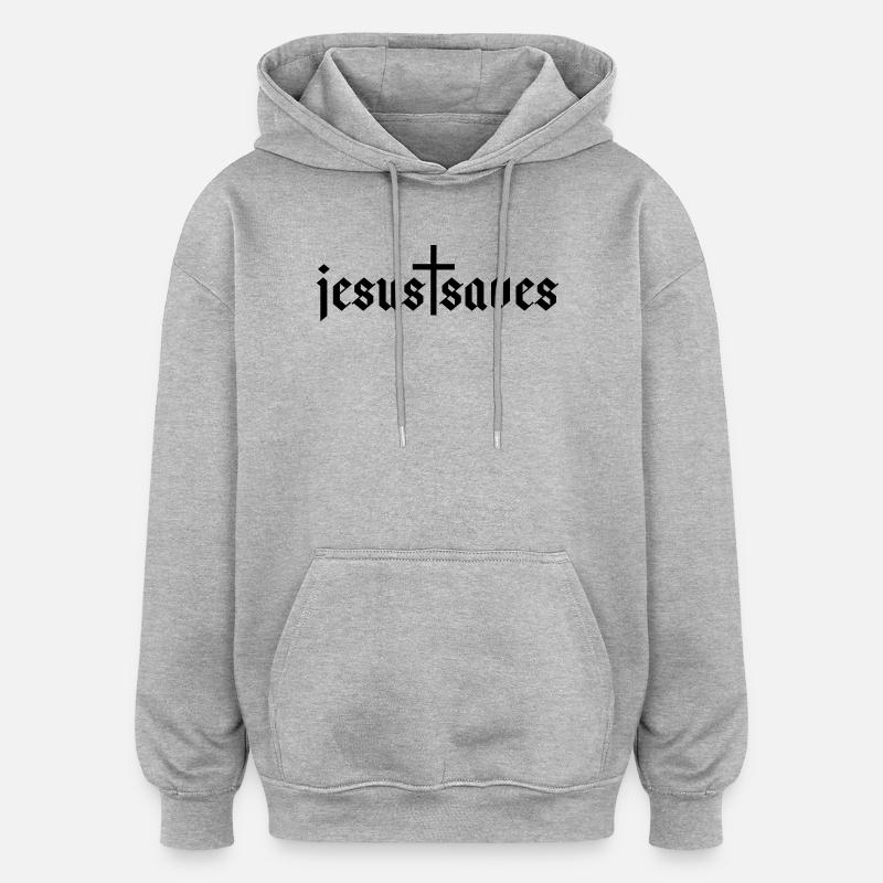 Jésus sauve - Sweat à capuche oversize unisexe - gris chiné